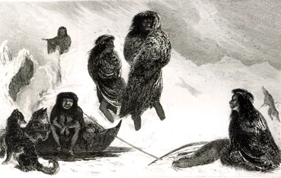 Fuegians Going to Trade in Zapallos with the Patagonians, Engraved by T. Lanseer 1838